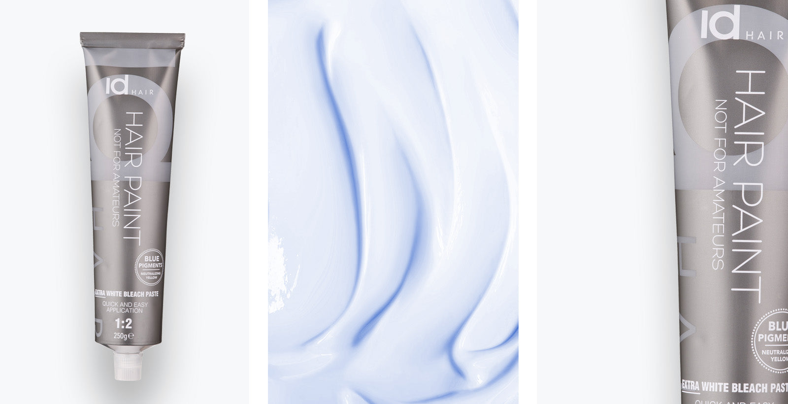 IdHAIR Hair Paint lysningscreme i sølv tube med swirl af lys lilla farve.